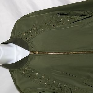 Express Jacket Women's Large Green Full Zip Lace-Up Detail
